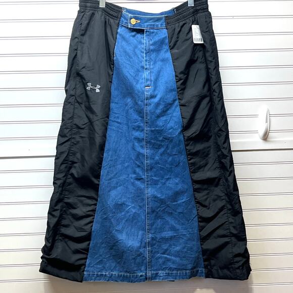 NWT Urban Renewal by UO VTG Denim & Nylon Panel Maxi Skirt Button Back Size S - Picture 1 of 13
